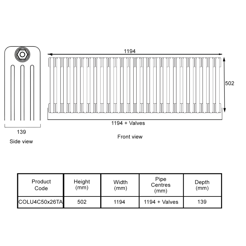 EcoRad Legacy Anthracite 4-Column Radiator 500mm High x 1194mm Wide 26 Sections