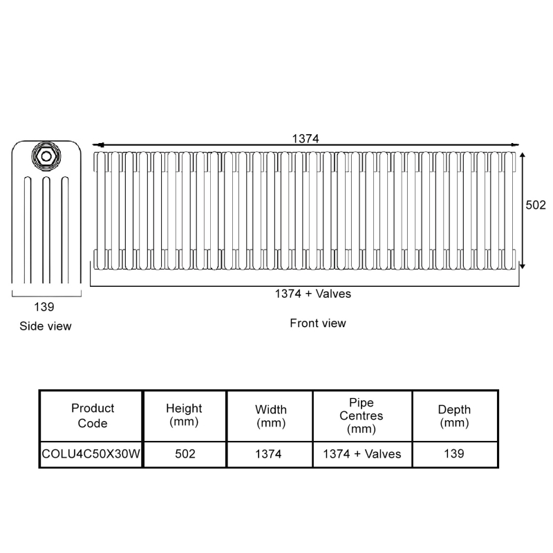 EcoRad Legacy White 4-Column Radiator 500mm High x 1374mm Wide 30 Sections