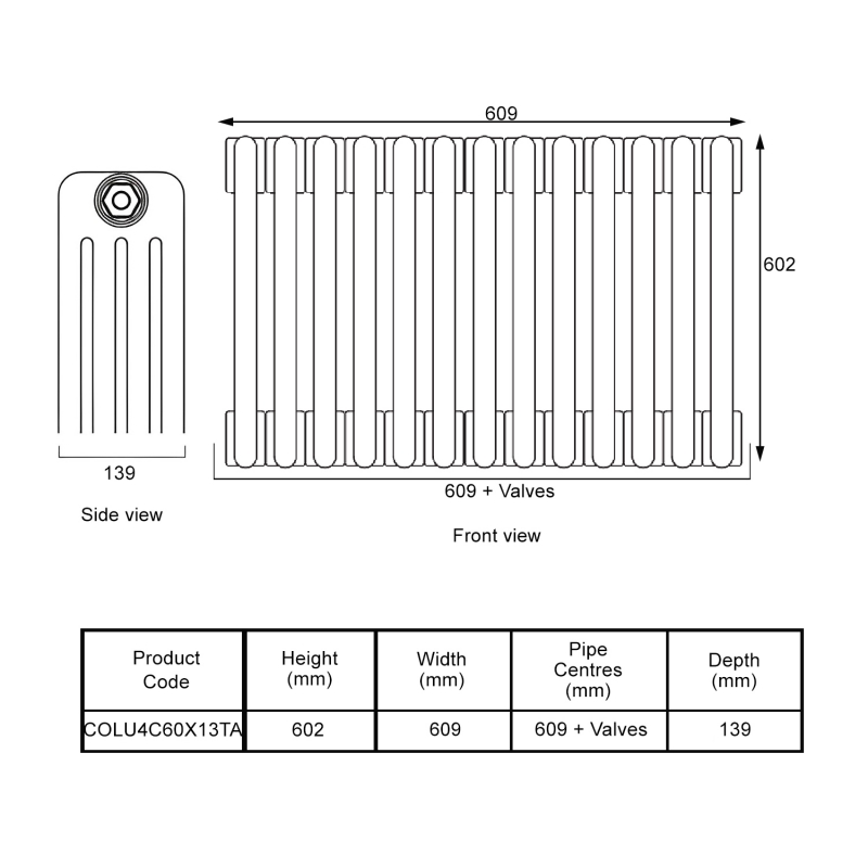 EcoRad Legacy Anthracite 4-Column Radiator 600mm High x 609mm Wide 13 Sections