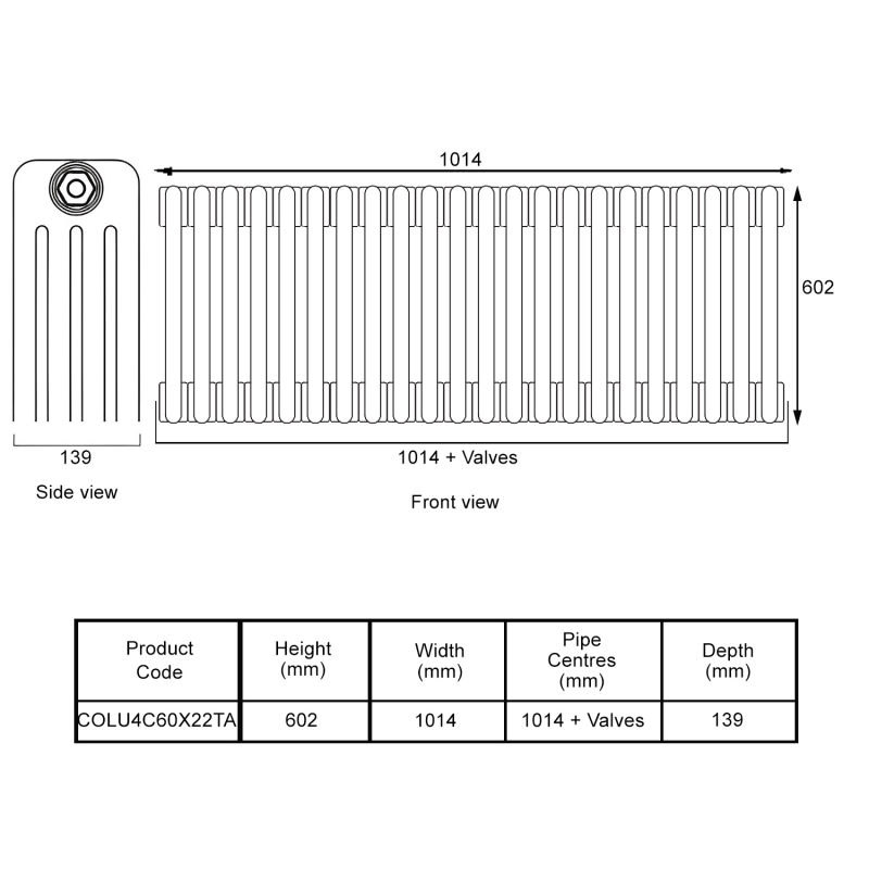 EcoRad Legacy Anthracite 4-Column Radiator 600mm High x 1014mm Wide 22 Sections