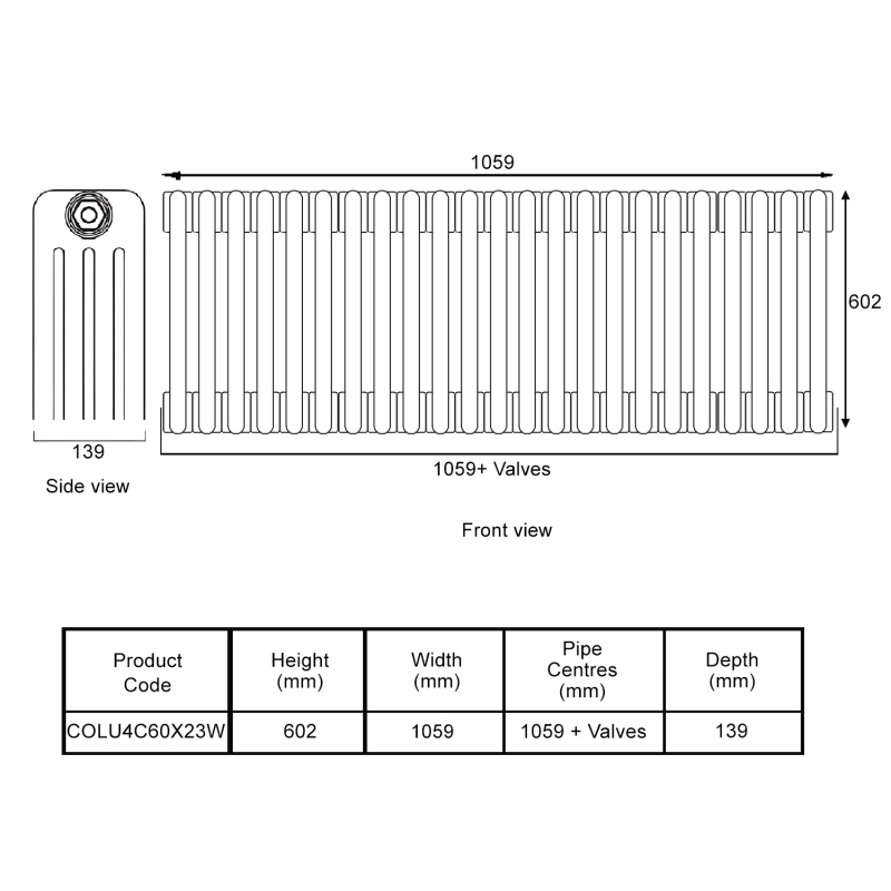 EcoRad Legacy White 4-Column Radiator 600mm High x 1059mm Wide 23 Sections