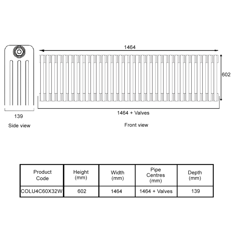 EcoRad Legacy White 4-Column Radiator 600mm High x 1464mm Wide 32 Sections