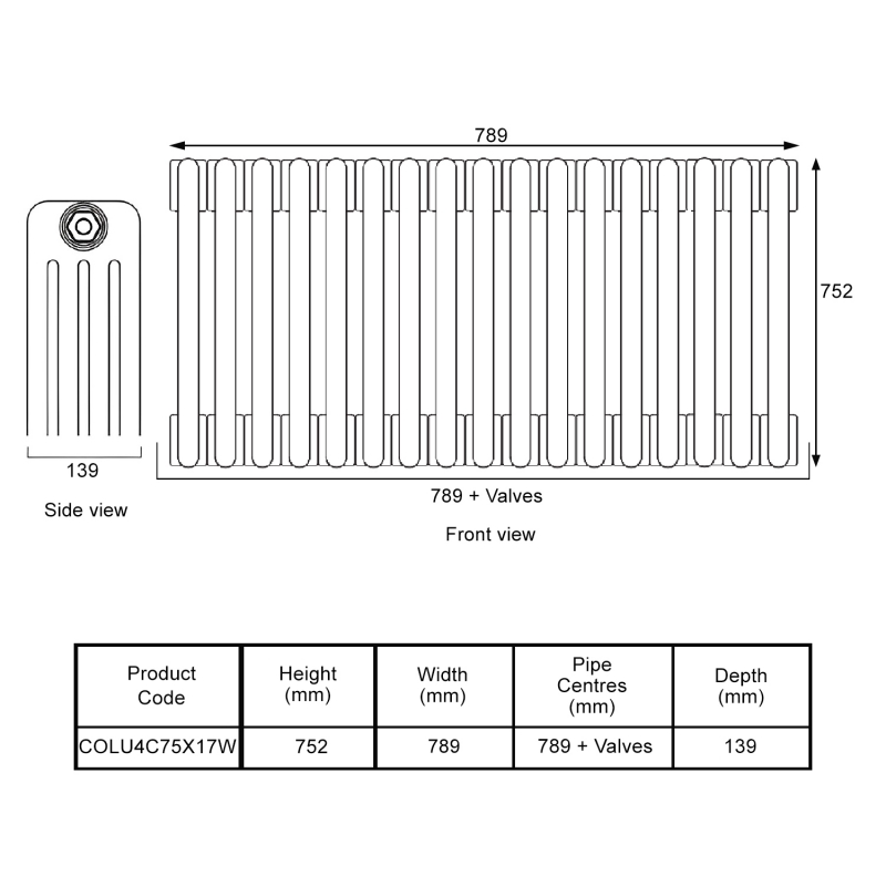 EcoRad Legacy White 4-Column Radiator 752mm High x 789mm Wide 17 Sections