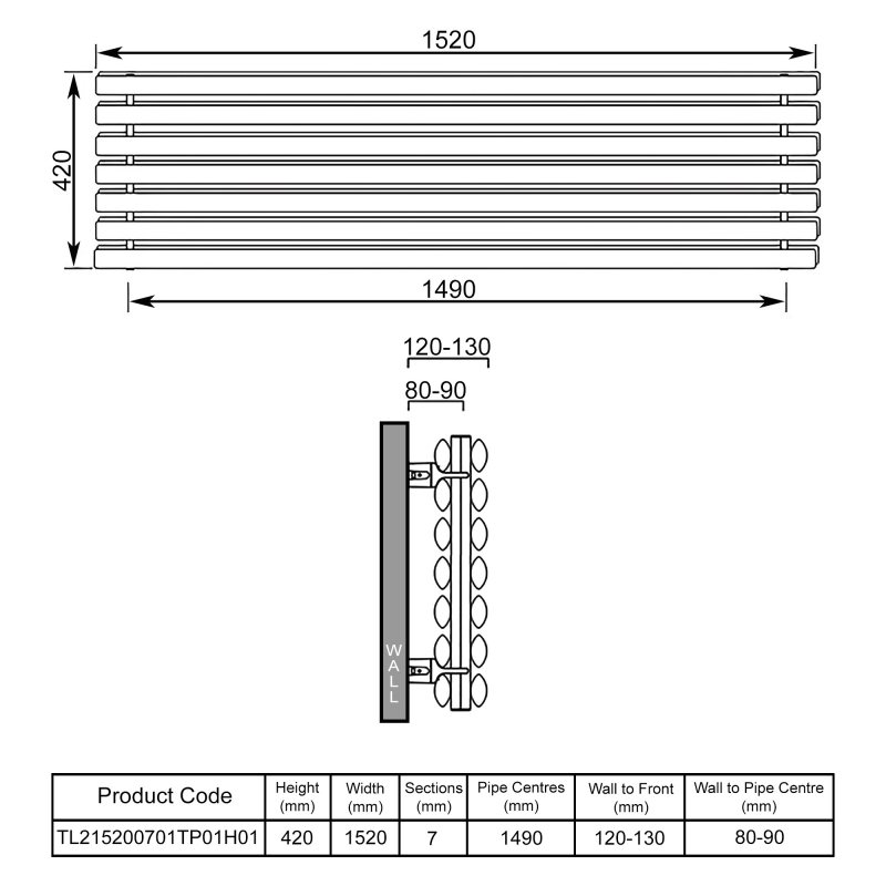 EcoRad Concept Double Horizontal Radiator 420mm H x 1520mm W (14 Sections) - White