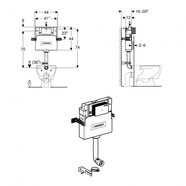Geberit Alpha Concealed Cistern 6/3 litres Installation Height 1090mm - White