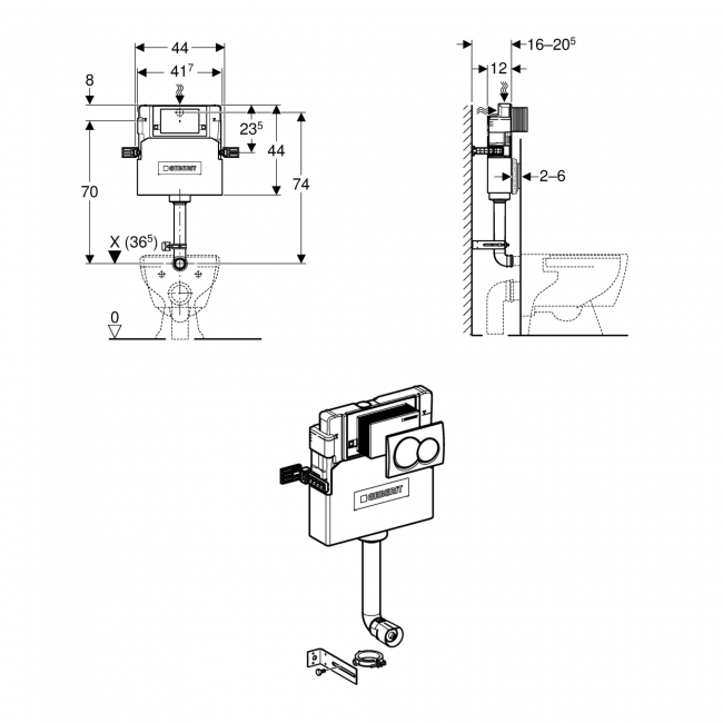 Geberit Alpha 440mm H Concealed Cistern with Alpha01 Chrome Round Flush Plate