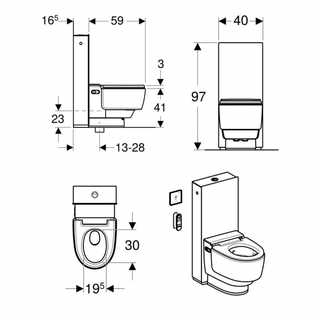 Geberit AquaClean Mera Care Floor Standing Close Coupled Toilet - Alpine White