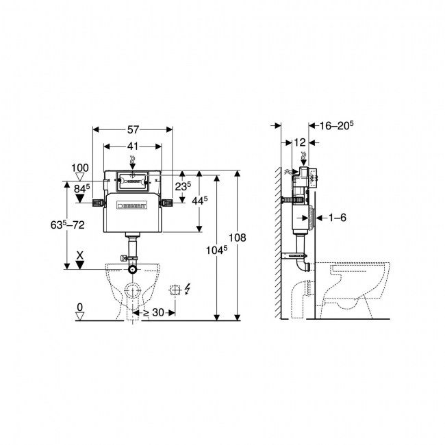 Geberit Delta 450mm H Concealed Cistern with Delta20 Dual Flush Plate