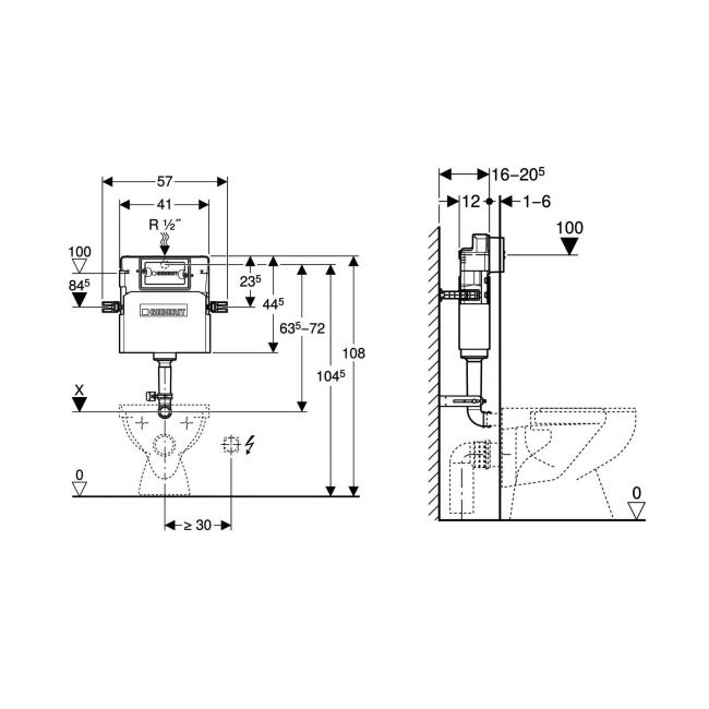 Geberit Delta Concealed Cistern 120mm with Delta30 Flushplate