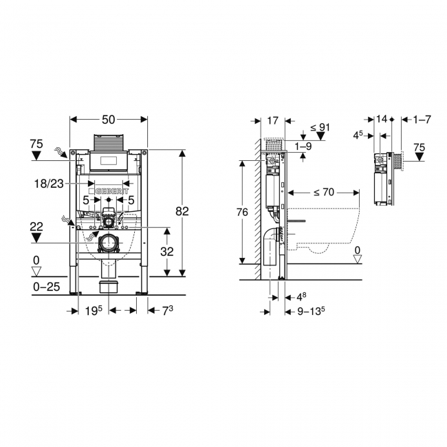 Geberit Duofix 820mm Wall Hung WC Toilet Frame With 120mm Omega Cistern Blue
