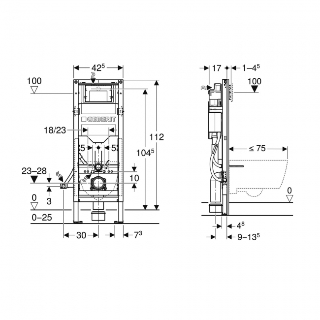 Geberit Duofix 1120mm WC Toilet Frame With 120mm Sigma Cistern for Disabled WC - Blue