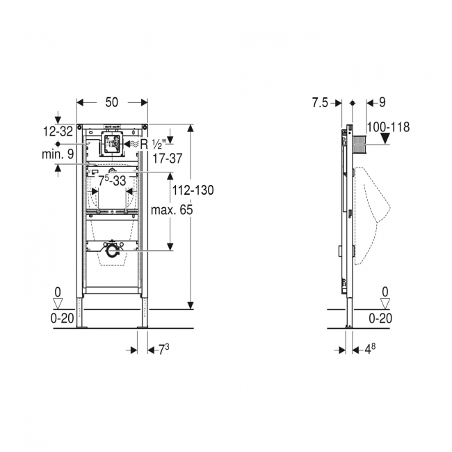 Geberit Duofix Urinal Frame 1120mm x 500mm Blue