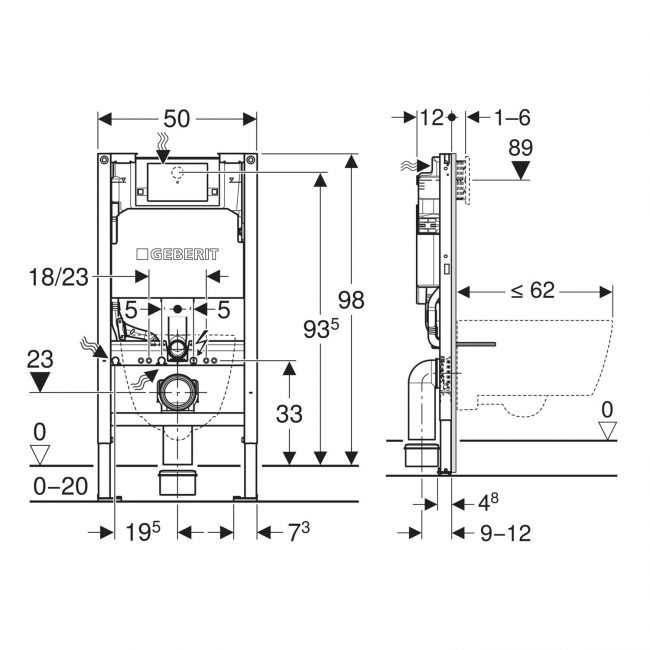 Geberit Duofix Element 980mm Wall-Hung WC Frame with 120mm Alpha Concealed Cistern
