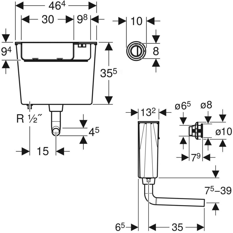 Geberit Low Height Furniture Concealed Cistern with Remote Flush Actuation 355mm High - Gloss Chrome