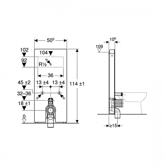 Geberit Monolith Back to Wall Cistern Frame for Floor Standing WC 1140mm - White