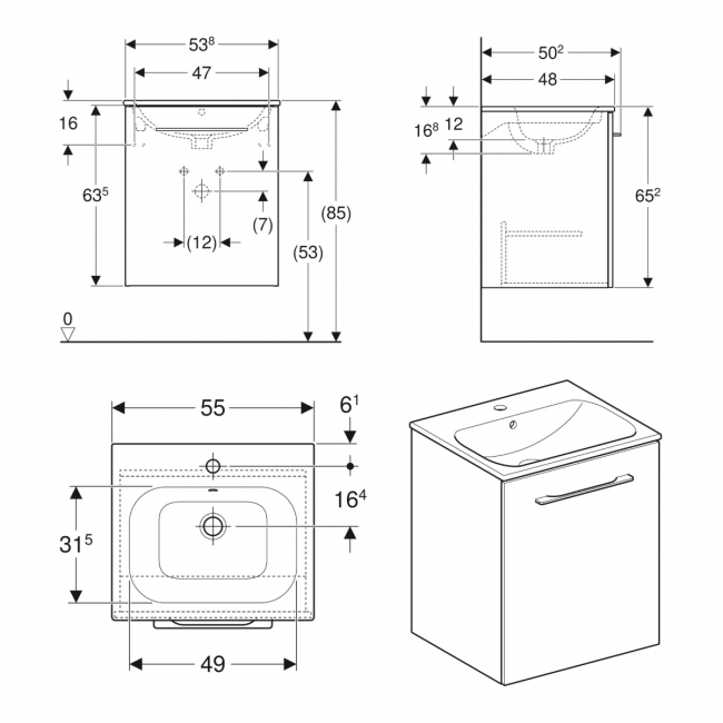 Geberit Selnova Wall Hung 1-Door Vanity Unit with Slim Rim Basin 550mm Wide - Lava
