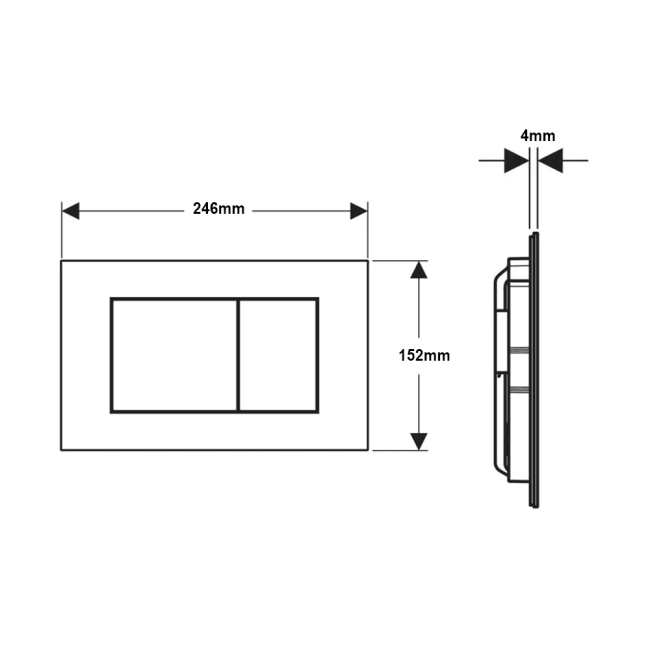 Geberit Sigma40 Square Dual Flush Plate - Brushed Brass  | Dimension Image