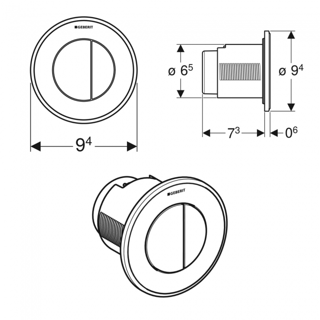 Geberit Type 10 Pneumatic Dual Flush Plate for Concealed Cistern - Matt Black