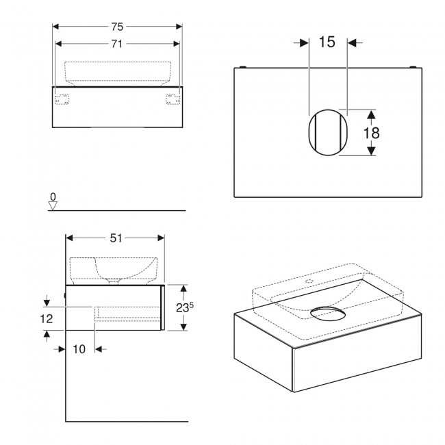 Geberit VariForm Wall Hung 1-Drawer Vanity Unit 750mm Wide - White