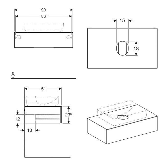 Geberit VariForm Wall Hung 1-Drawer Vanity Unit 900mm Wide - White