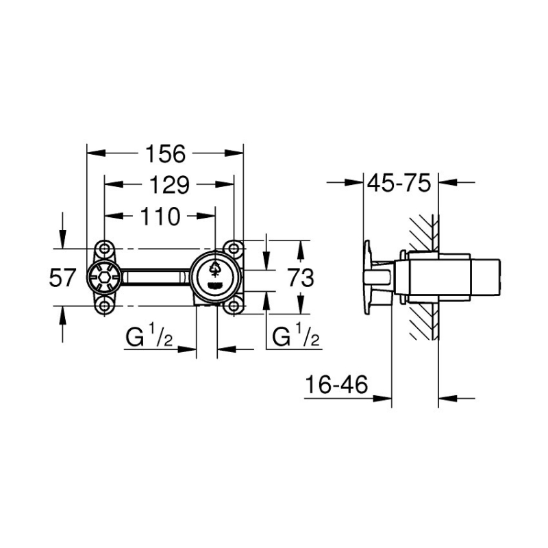 Grohe Concealed Body for 2-Hole Dual Handle Basin Mixer Tap Wall Mounted