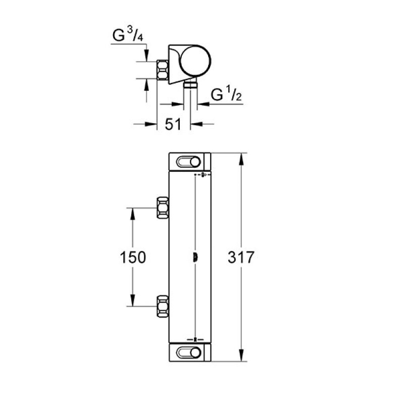 Grohe Grohtherm Shower Valve 34170001 Bar Chrome