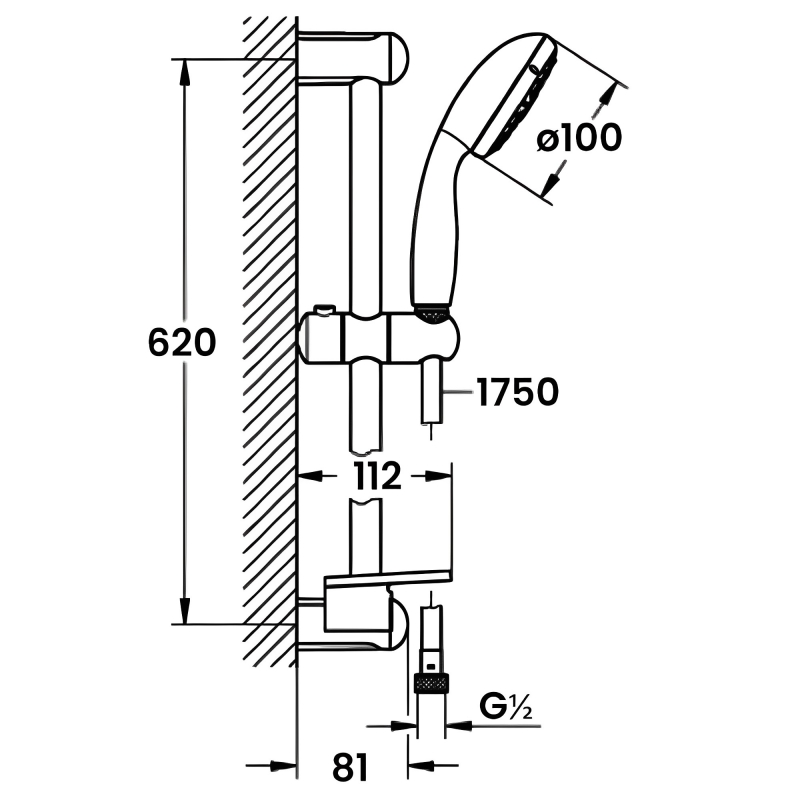 Grohe New Tempesta 100 Shower Rail Kit 3 Spray Pattern - Chrome
