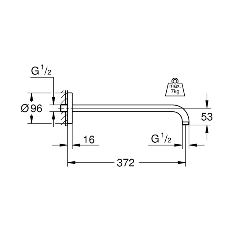 Grohe Shower Arm Wall Mounted 378mm 28982000