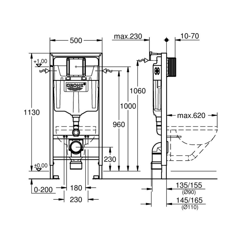 Grohe Rapid SL 2-in-1 WC Toilet Frame Cistern and Fixings 1130mm High