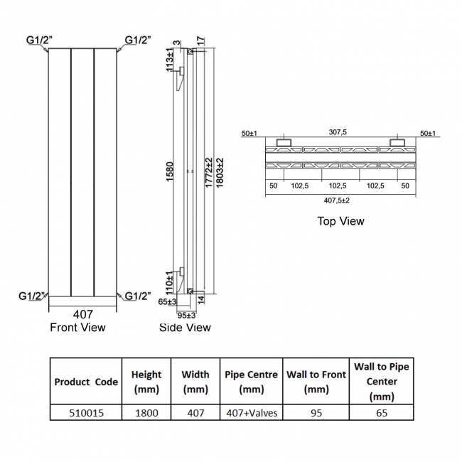 Heatwave Ascot Double Vertical Aluminium Radiator 1800mm H x 407mm W White - 4 Sections