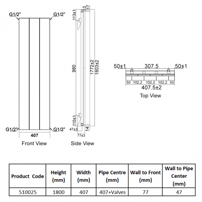 Heatwave Ascot Single Vertical Aluminium Radiator 1800mm H x 407mm W White - 4 Sections