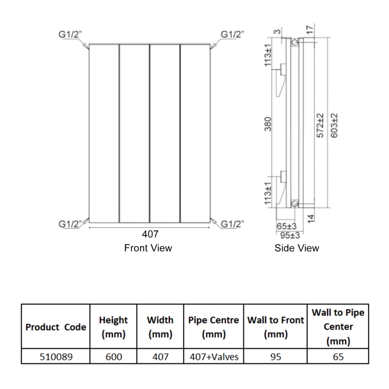 Heatwave Ascot Double Horizontal Aluminium Radiator 600mm H x 407mm W Anthracite - 4 Sections