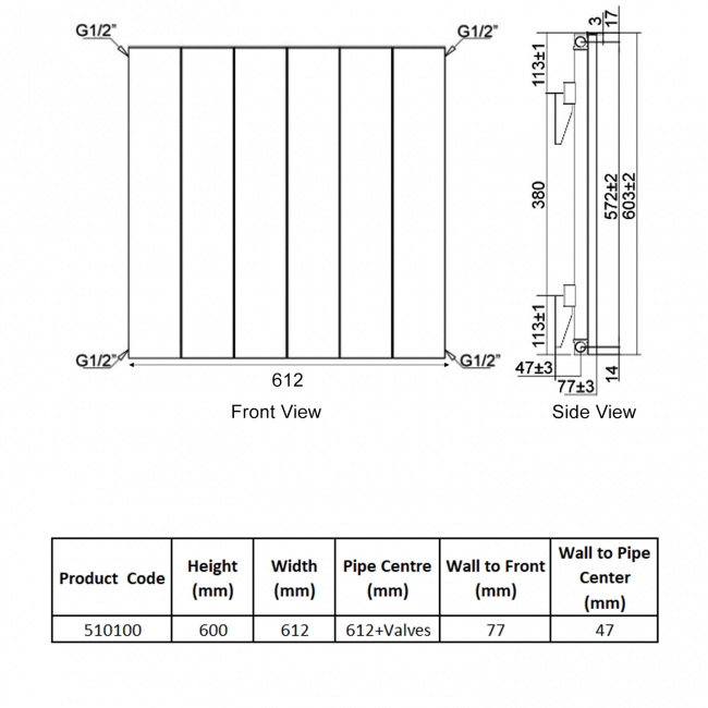 Heatwave Ascot Single Horizontal Aluminium Radiator 600mm H x 612mm W Anthracite - 6 Sections