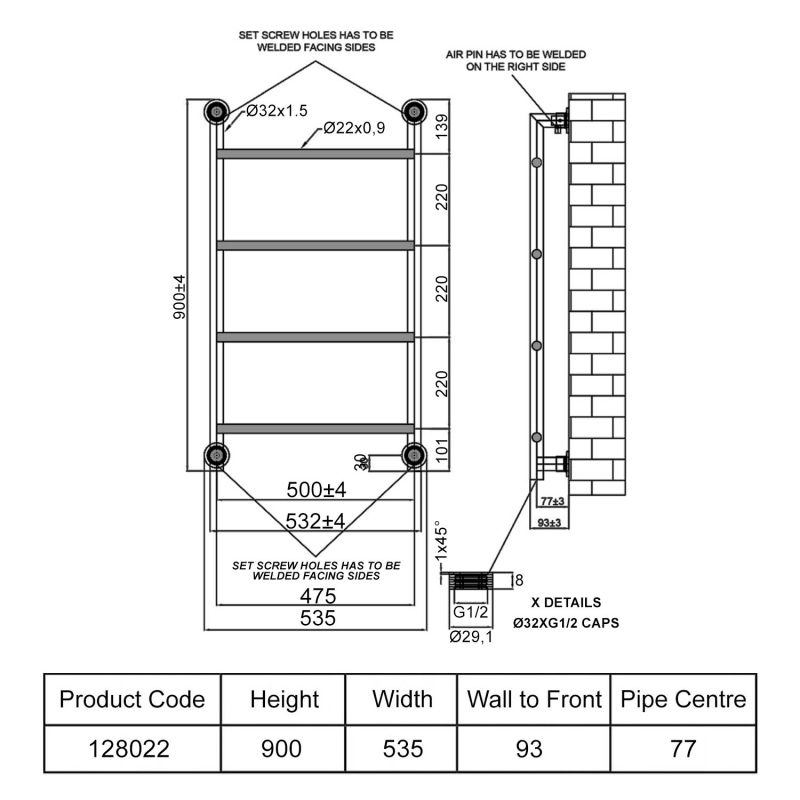 Heatwave Forge Chrome Designer Ladder Towel Rail 900mm (H) x 560mm (W)