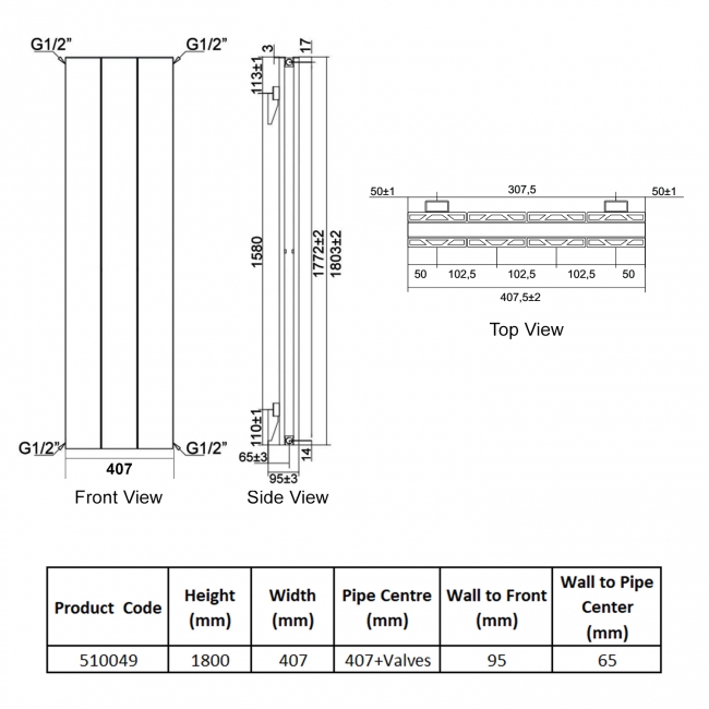 Heatwave Berkshire Double Vertical Aluminium Radiator 1800mm H x 407mm W White - 4 Sections