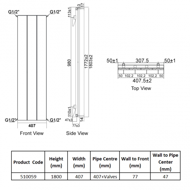 Heatwave Berkshire Single Vertical Aluminium Radiator 1800mm H x 407mm W White - 4 Sections