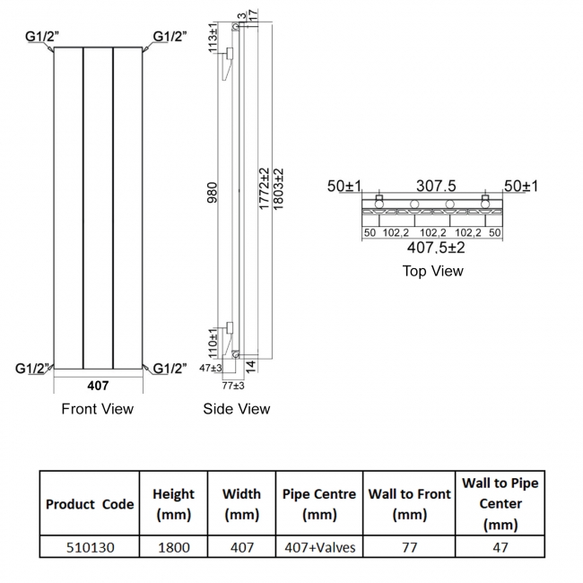 Heatwave Berkshire Single Vertical Aluminium Radiator 1800mm H x 407mm W Anthracite - 4 Sections