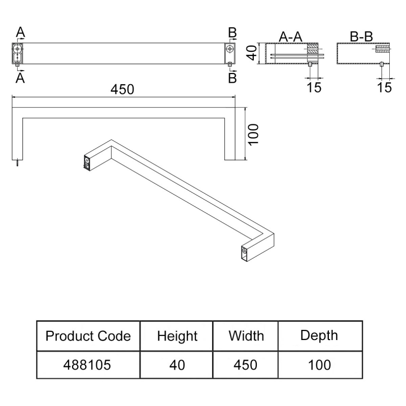 Heatwave Atlas Matt Black Dry Electric Bar Towel Rail 450mm (W)