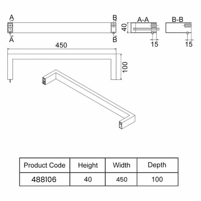 Heatwave Atlas Rose Gold Dry Electric Bar Towel Rail 450mm (W)  | Dimension Image