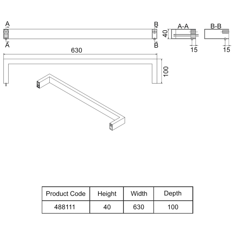 Heatwave Atlas Matt Black Dry Electric Bar Towel Rail 630mm (W)