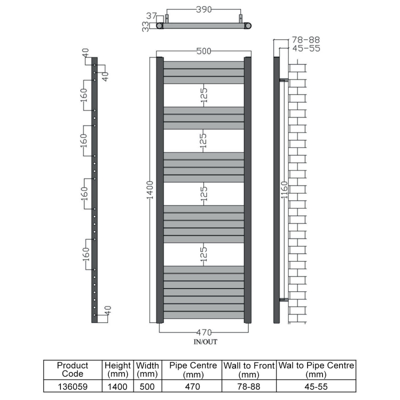 Heatwave Haven Champagne Aluminium Ladder Towel Rail 1400mm (H) x 500mm (W)