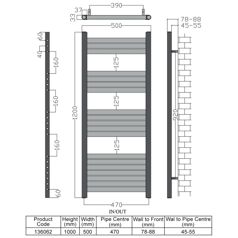 Heatwave Haven Black Aluminium Ladder Towel Rail 1200mm (H) x 500mm (W)