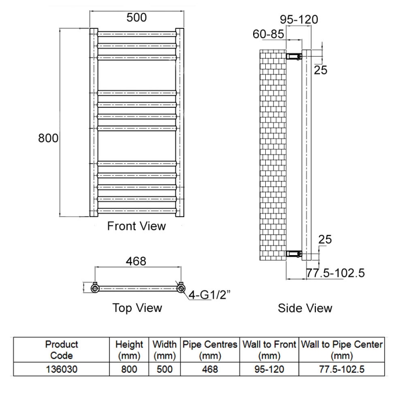 Heatwave Paramount Polished Stainless Steel Ladder Towel Rail 800mm (H) x 500mm (W)