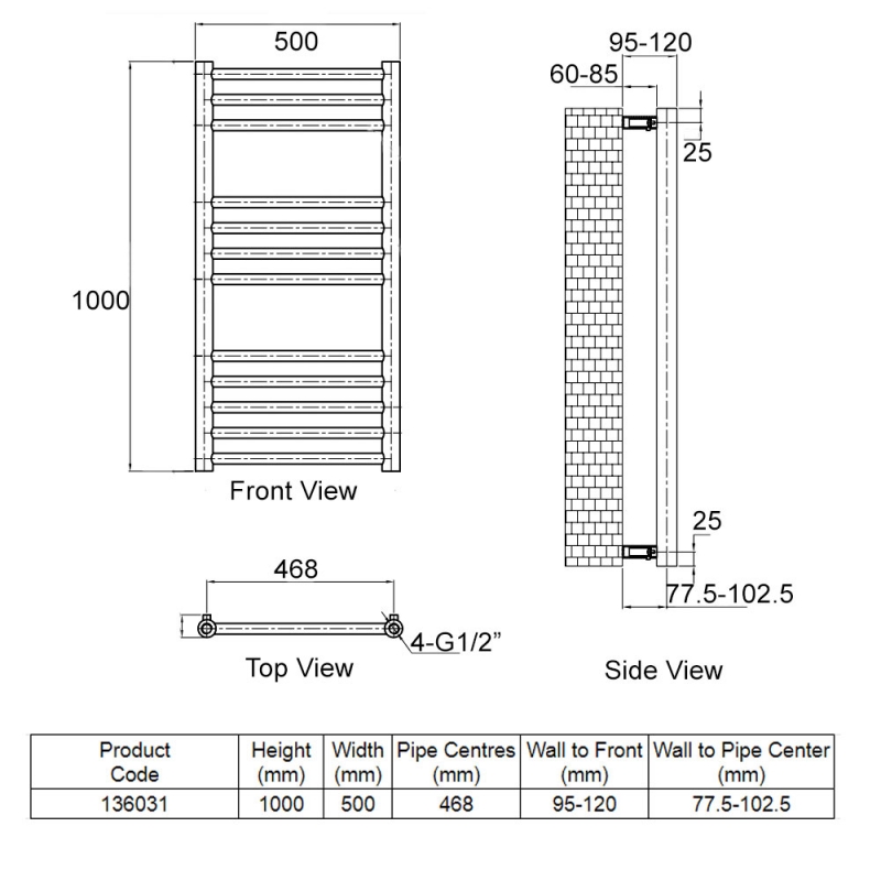Heatwave Paramount Polished Stainless Steel Ladder Towel Rail 1000mm (H) x 500mm (W)