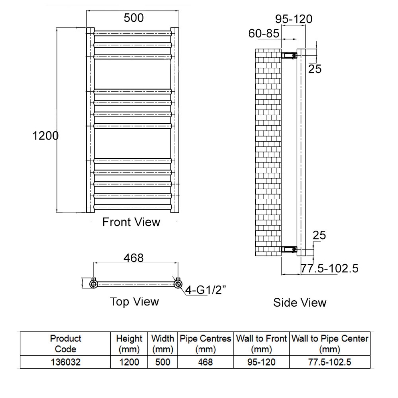 Heatwave Paramount Polished Stainless Steel Ladder Towel Rail 1200mm (H) x 500mm (W)