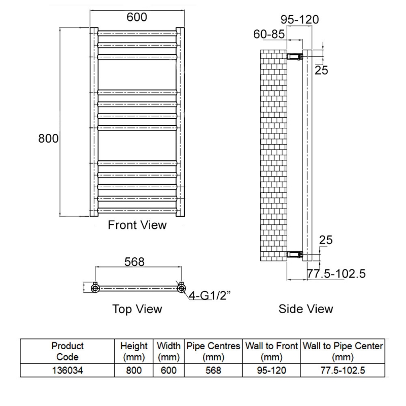 Heatwave Paramount Polished Stainless Steel Ladder Towel Rail 800mm (H) x 600mm (W)