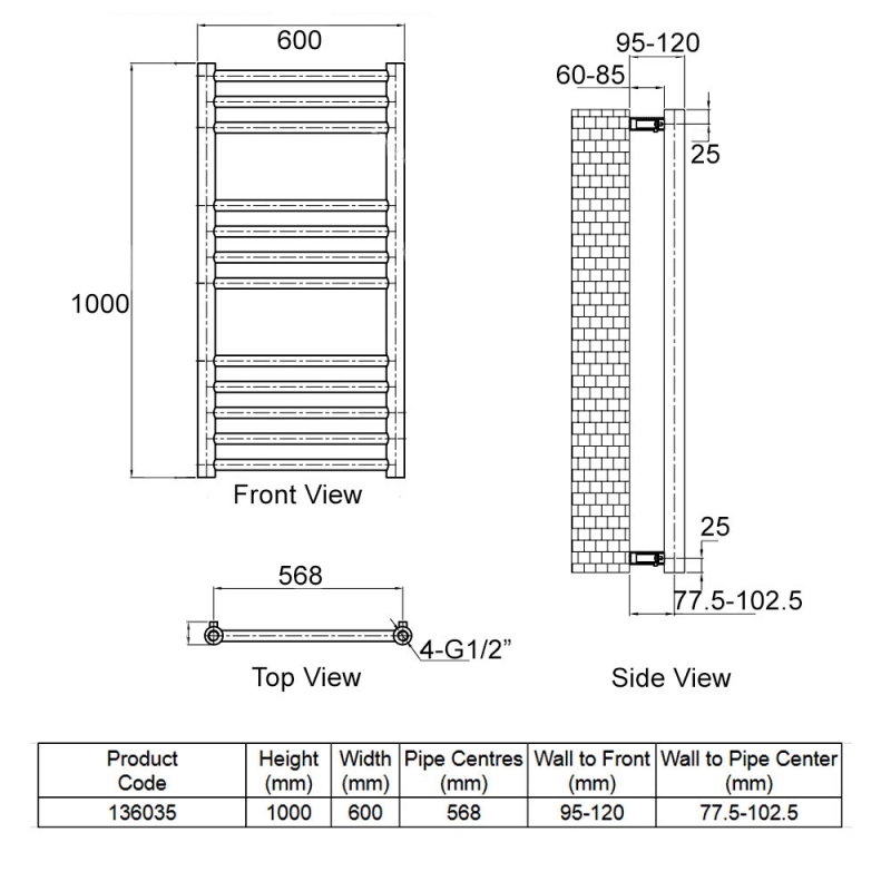 Heatwave Paramount Polished Stainless Steel Ladder Towel Rail 1000mm (H) x 600mm (W)