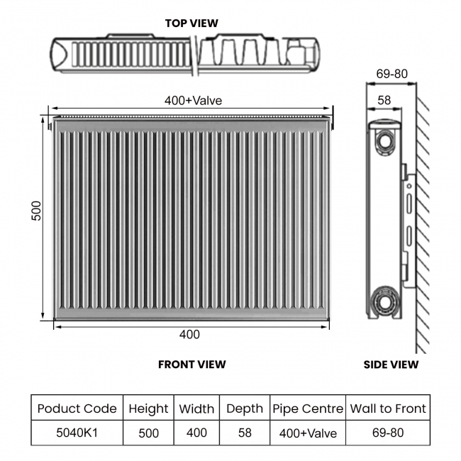 Heatwave EverWarm Compact Radiator 500mm H x 400mm W Single Convector