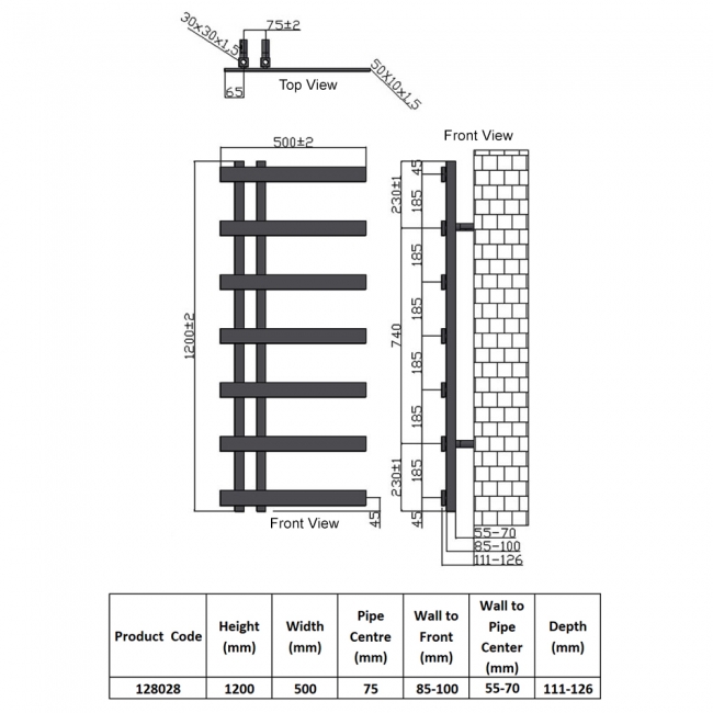 Heatwave Joya Chrome Designer Towel Rail 1200mm (H) x 500mm (W)