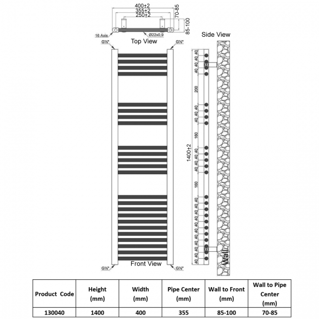Heatwave Harmony Chrome Ladder Towel Rail 1400mm (H) x 400mm (W)